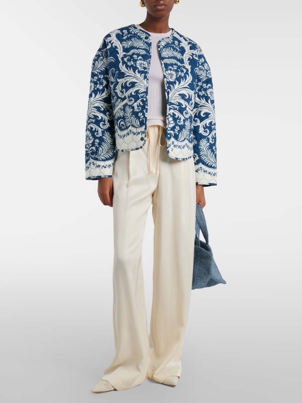FARM Rio Blue and White Patterned Quilted Jacket